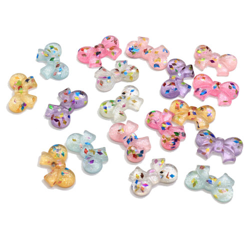 100 pièces coloré paillettes résine Bowknot Flatback Cabochons Transparent coloré ruban noeud noeud perles ornements cheveux artisanat bricolage