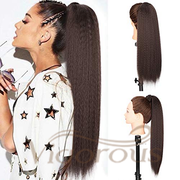 Vigorous Long Yaki Straight Wrap Around Clip In Ponytail Hair Extension Heat Resistant Synthetic Pony Tail Hair PIECE