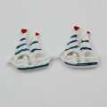 Venta al por mayor Flat Back Kawaii Cute Novel White Blue Boat Cabochons 100 unids / bolsa 30 * 31 * 5 mm para decoración artesanal