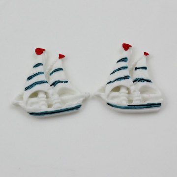 Wholesale Flat Back Kawaii Cute Novel White Blue Boat Cabochons 100pcs/bag 30*31*5mm for Craft Decoration