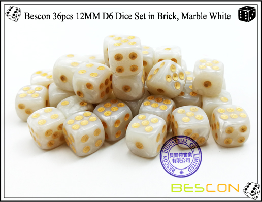 Bescon 36pcs 12MM D6 Würfel Set in Ziegel, Marmor Weiß-5 Bescon 36pcs 12MM D6 Dice Set in Brick, Marble White-5
