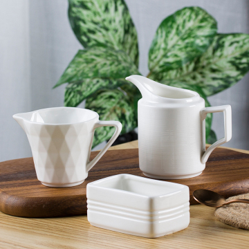 Sugar and Creamer Set: Porcelain Small Creamer Pitcher and Sugar Bowl