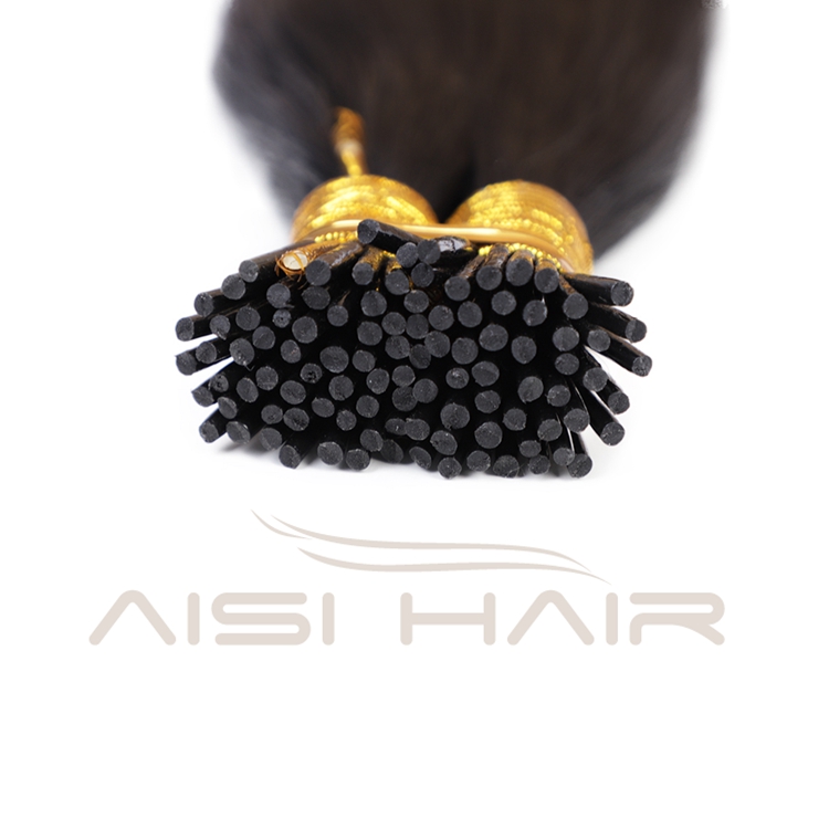 Aisi Hair 10A Unprocessed Silky Straight Human Hair Double Drawn 18 Inch Pre Bonded Black I-Tip Human Hair Extensions