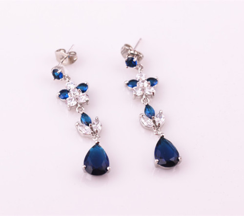 Dark Blue Bridal Drop Earrings for Women Fq-690497