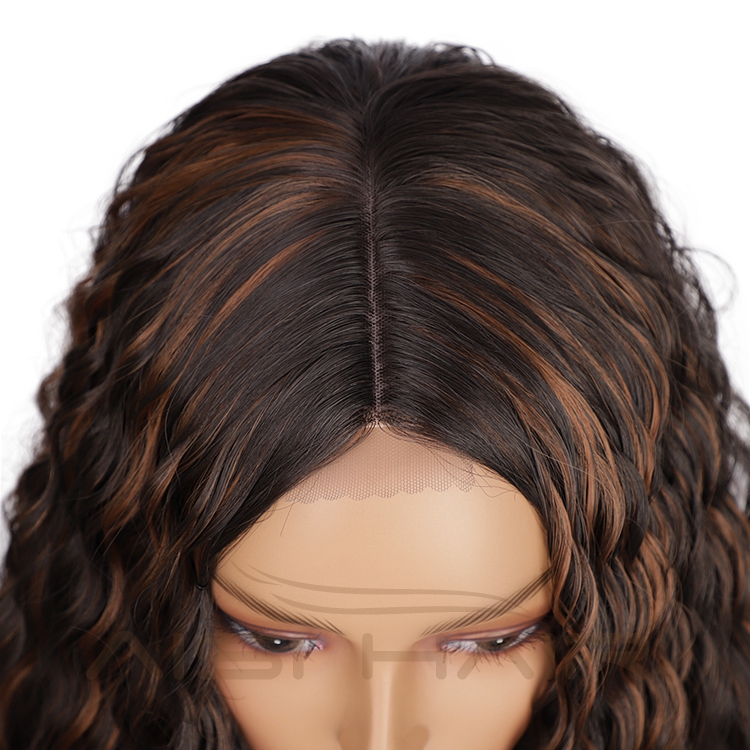 Afro Heat Resistant Friendly Cheapest Natural Mixed Black Brown Long Deep Wave Synthetic Hair Wigs Lace Front