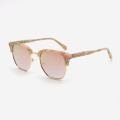 Square Acetate And Metal Combined Women's Sunglasses 23A8055