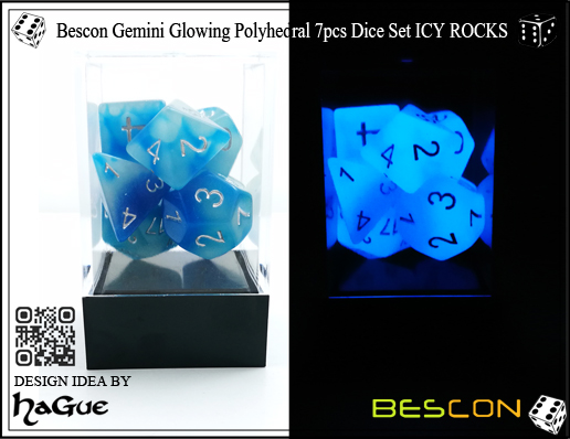 Bescon Gemini Glowing Polyhedral 7pcs Dice Set ICY ROCKS-New Version-4 Bescon Gemini Glowing Polyhedral 7pcs Dice Set ICY ROCKS-New Version-4