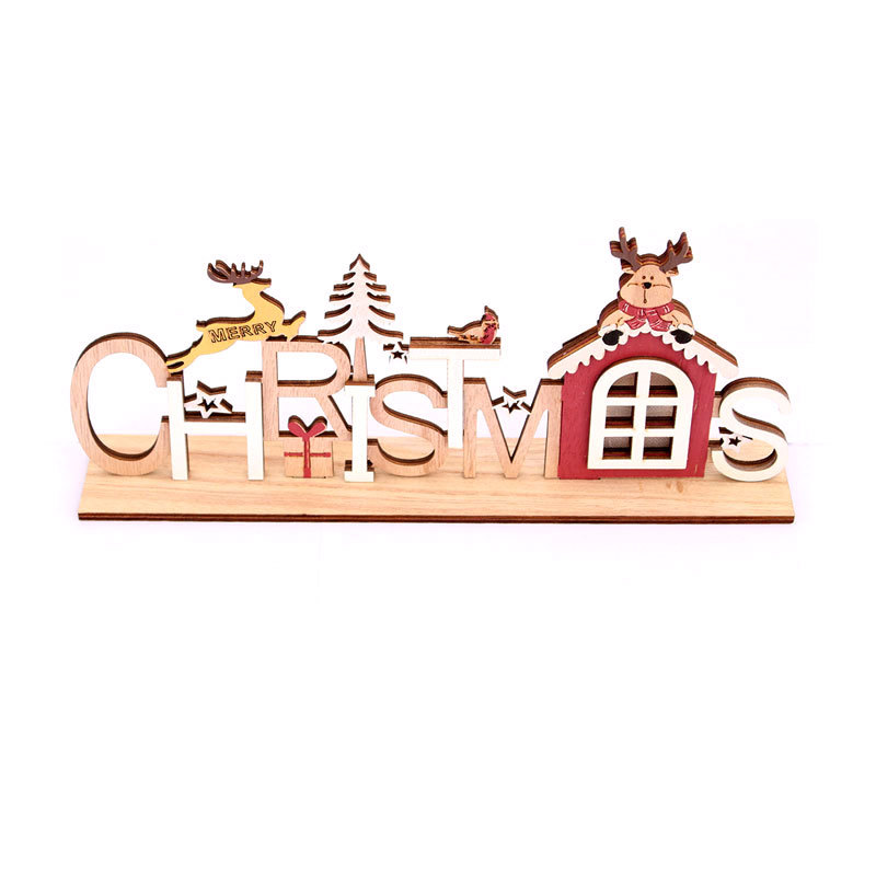 Christmas laser engraving wooden DIY assembled luminous letter card Christmas decoration supplies luminous ornaments