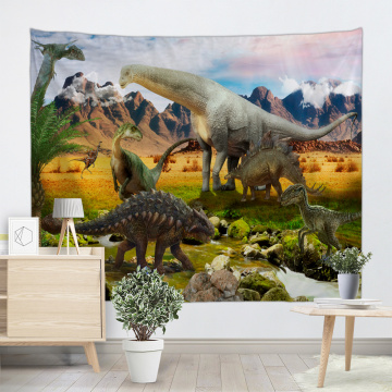 Dinosaur Tapestry Wild Anicient Animals Wall Hanging Tropical Rain Forest Jungle Natural 3D Wall Blanket for Children Bedroom Li