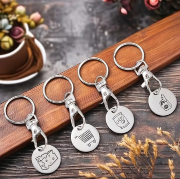 Customized Stainless Steel Keychain Metal Token for Supermarket Shopping Cart Deduction