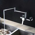 Wall mounted foldable extendable double hole sink faucet