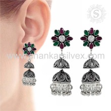 Women's Jhumka Jewelry 925 Sterling Silver Earring Supplier Indian Silver Jewelry