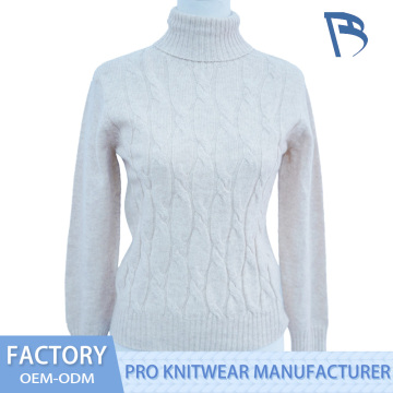 Elegant Beige Cable Knit Turtleneck