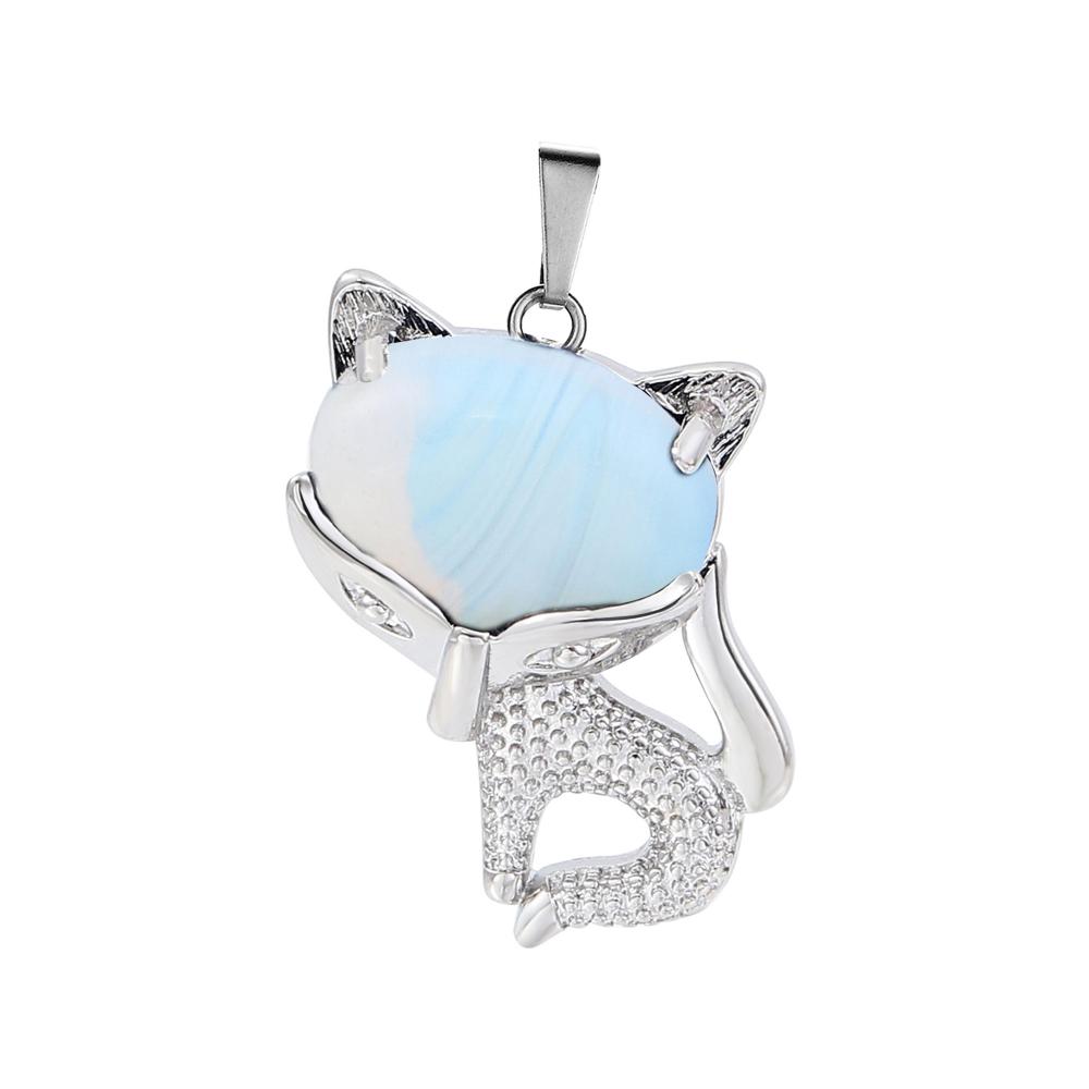 Opalite Luck Fox Collier For Women Men Healing Energy Crystal Amulet Animal Pendant Gemstone Jewelry Cadeaux