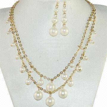 Pearl Necklace and Earrings Jewelry Set, Various Sizes are Available