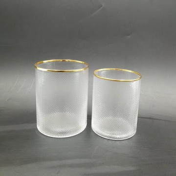 Hand Blown clear glass candle holder with gold rim