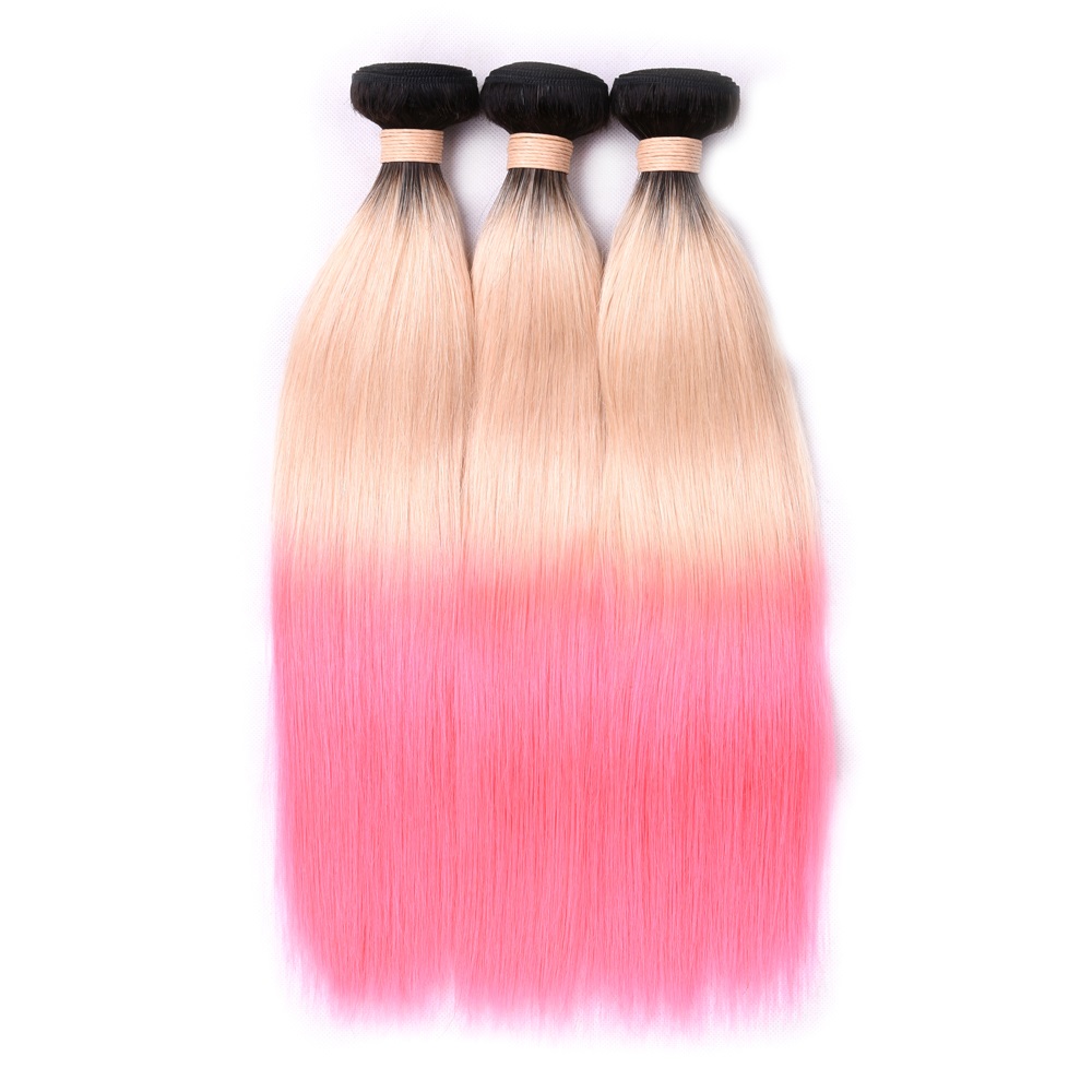 Custom Color 2 Tones 3 Tones Ombre Color 1B Pink Purple Blue Red Green Grey Yellow 100% Human Hair Weave Bundles