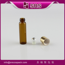 5ml glass roll on bottle with metal ball ,100% no leakage amber rollon glass bottles