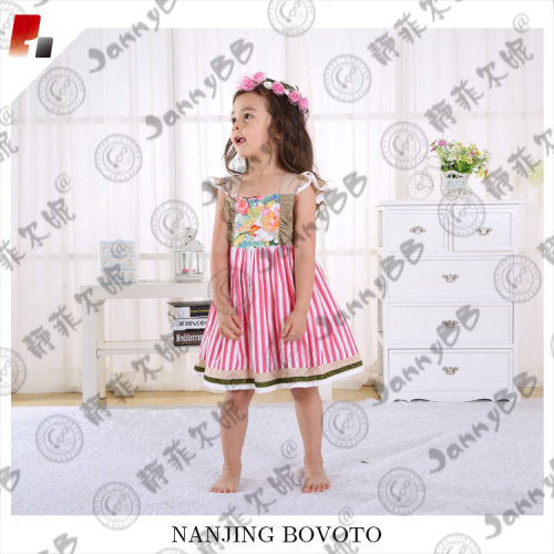 Pink stripes chest embroidery cute girl dress