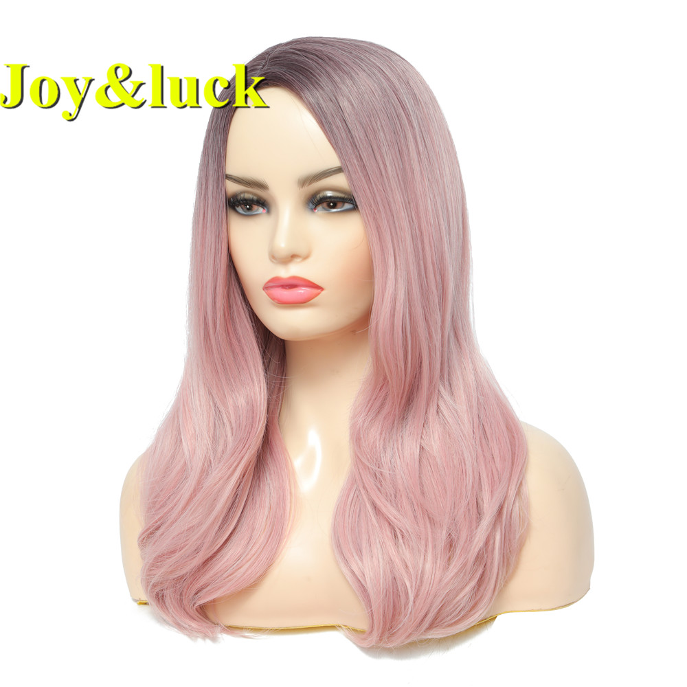 Wholesale Wigs for Women Side Part Ladies Hair Woman Party Dark Root Black Ombre Pink Natural Straight Long Synthetic Hair Wigs