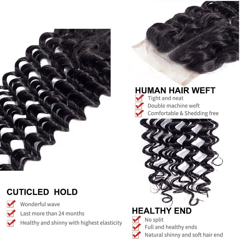 Mongolian Kinky Curly Human Hair Bundles Weaves With Closure Cuticle Aligned Hair