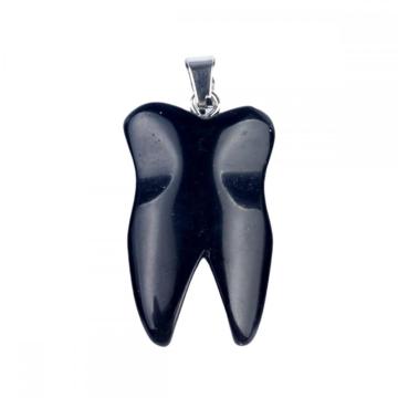 Black Obsidian Tooth Necklace for Women Men Handmade Craved Stone Teeth