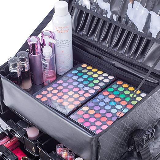 Professional Beauty Makeup Artist Case on Wheels Soft Cosmetic Case with Trolley and Storage Drawers
