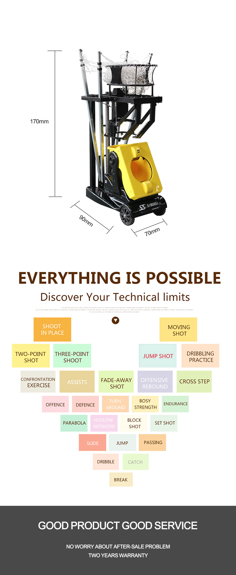 Nuovo dispositivo di allenamento per pallacanestro indoor Durable basket machine