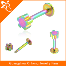 rainbow anodized flower labret studs internally threaded labret piercing jewelry
