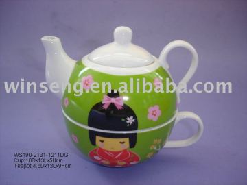 porcelain tea pot with cup, tea pot and cup set, tea set for one person