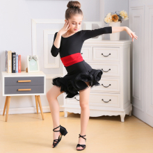 New tide children's black long sleeve Latin dance practice dress