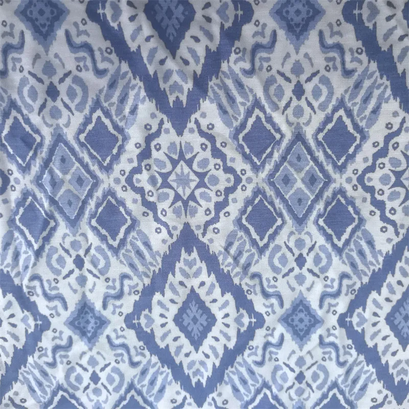 พรีเมี่ยมคุณภาพโมร็อกโกสไตล์พิมพ์ 40S + 20D 95% เหนียวยืดถักผ้าสำหรับสุภาพสตรีชุด