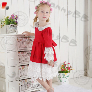 high quality Christmas dress with white lace for girls