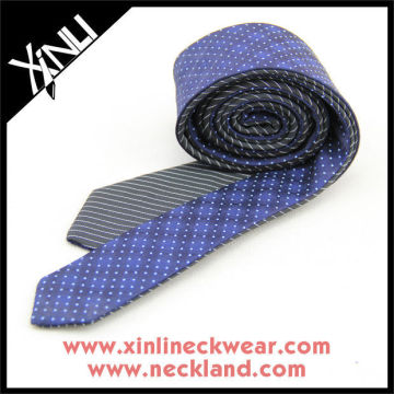 Two Designs Combinated Blue and Gray Necktie, Men's Silk Tie