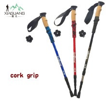 Hot sales outdoor cork handle walking stick / telescopic hiking stick