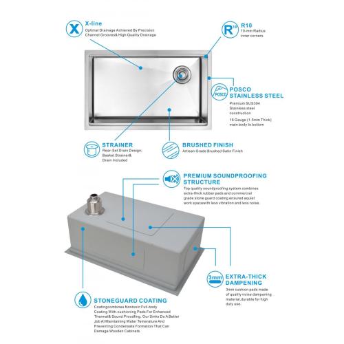 30Inch mətbəx sink natal sense paslanmayan polad lavabo