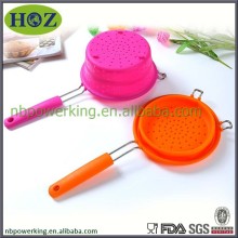 Collapsible Silicone Colander, Silicone Strainer, Silicone colander with stainless steel handle
