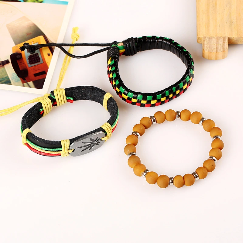 Hiphop Jewelry Custom Jamaica Mens Leather Bracelet