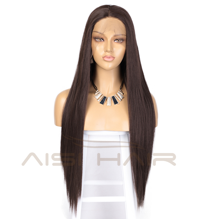 Aisi Hair Hot Selling Long Silky Straight Brown Wig Middle Part Swiss Lace Wig Cheap Synthetic Lace Front Wigs For Black Women