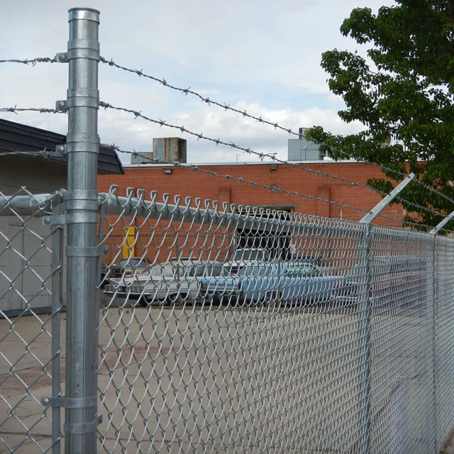 10 or 11 Gauge Galvanized Iron Chain Link Fence with Security Top Barbed Wire.