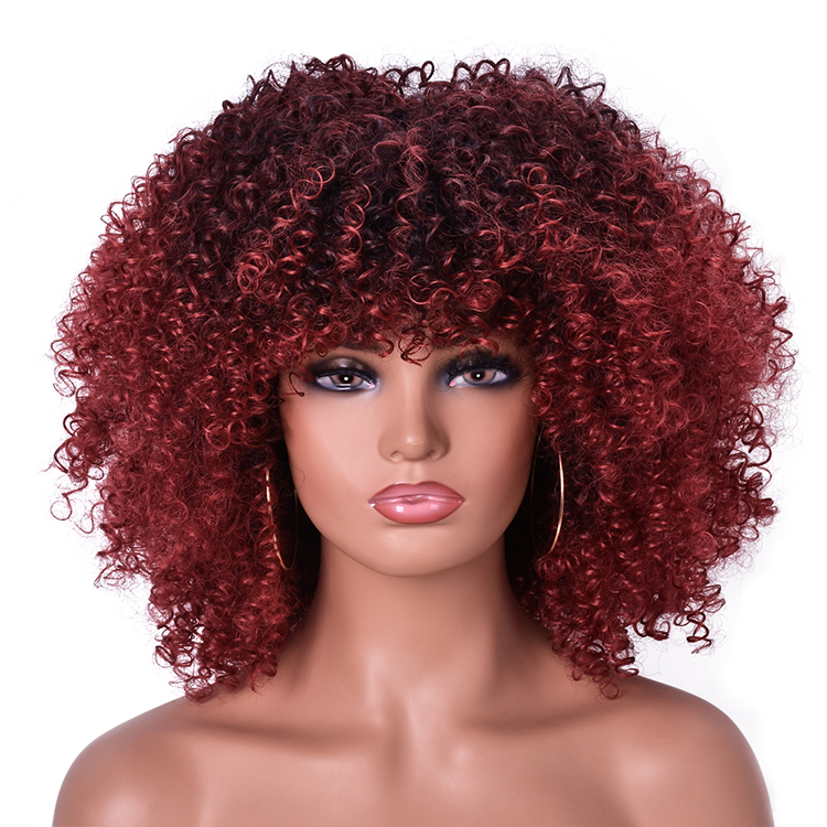 Factory wholesale hair  with bangs for black women african omber glueless cosplay high temperature short wigs wave synthetic wig