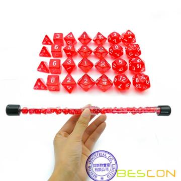 Ensemble de dés polyphédral rouge translucide Bescon 28pcs dans un tube, Donjons et dragons en rubis 4X7pcs, Ensemble de dés mini rubis et gemmes