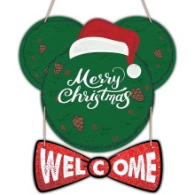 Merry Christmas Folk Art Round Wreath Wooden Sign