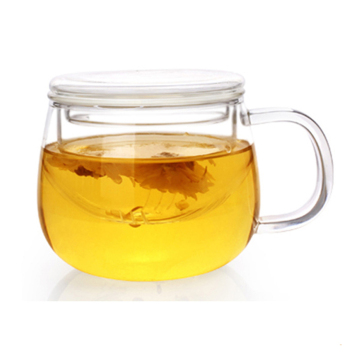 Borosilicate Glass Tea Mug with Strainer - Flowering Design