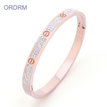 Rhinestone Stainless Steel Rose Gold Love Bangle Bracelet