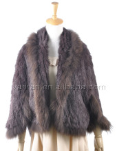 YR365 Rabbit Fur Shawl with Raccoon Trim Winter fur Poncho