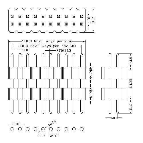 1.00 mm Pin Header Dual Row Dual Plastic Straight Type PHBS04-XXD