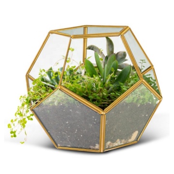 Geometric Brass Terrarium with Lid: Gold Copper Ball Shape Planter Pot