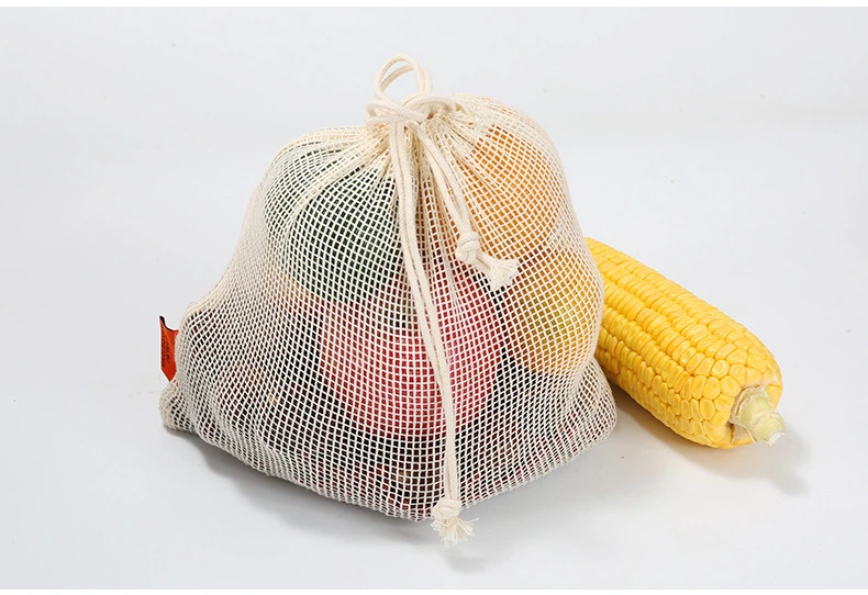 Vegetable Bags Reusable Cotton Mesh Bags Drawstring Bag