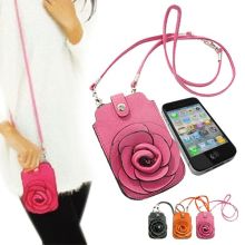 Stylish Flower Pattern Leather Bag with Should Belt for Digital Camera and Cell Phones